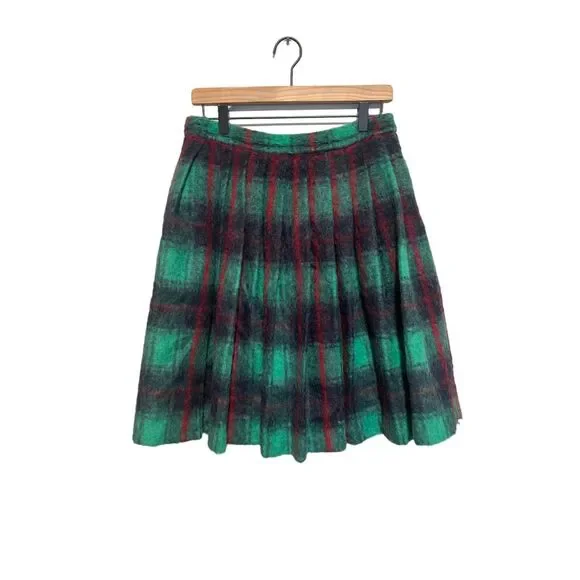NWT Blugirl Blumarine Plaid Mohair Wool Blend Pleated Midi Preppy Skirt M - Picture 1 of 14